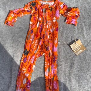 Orange Floral Zip-Front Kids One-Piece Pajamas